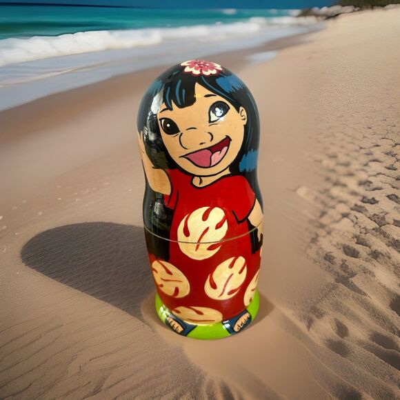 Disney Other - Disney Lilo Stitch Wooden Nesting Dolls Hand Painted Set 7.5 Inch Tall